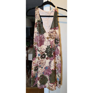 Lavender Brown Purple Floral Velvet Burnout Dress Racerback Women’s L